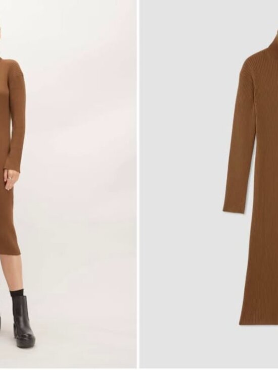 Everlane The Cotton-Merino Turtleneck Dress / Rich Camel / Small - Picture 2 of 7